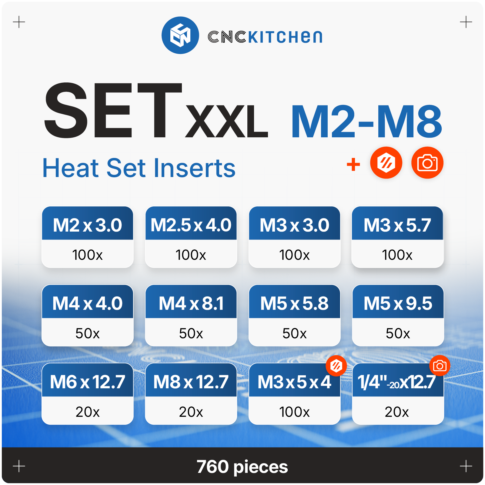 Heat Set Inserts - Set XXL, 760 pcs | Original Prusa 3D printers