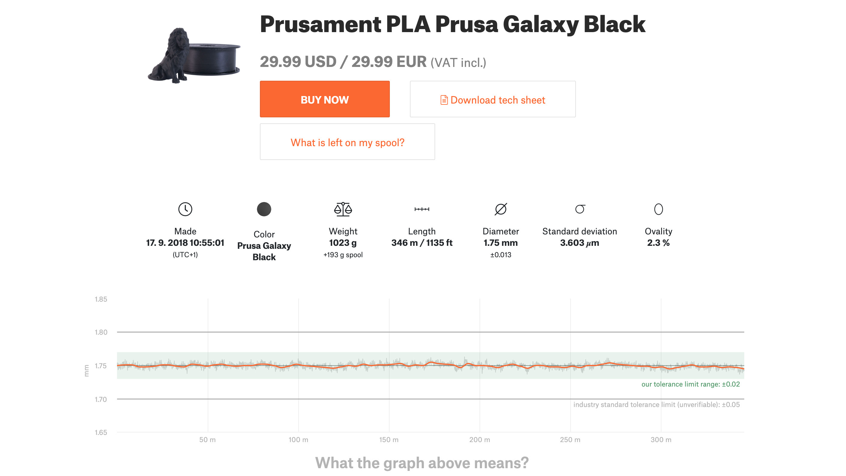 Prusament quality specs on prusament.com