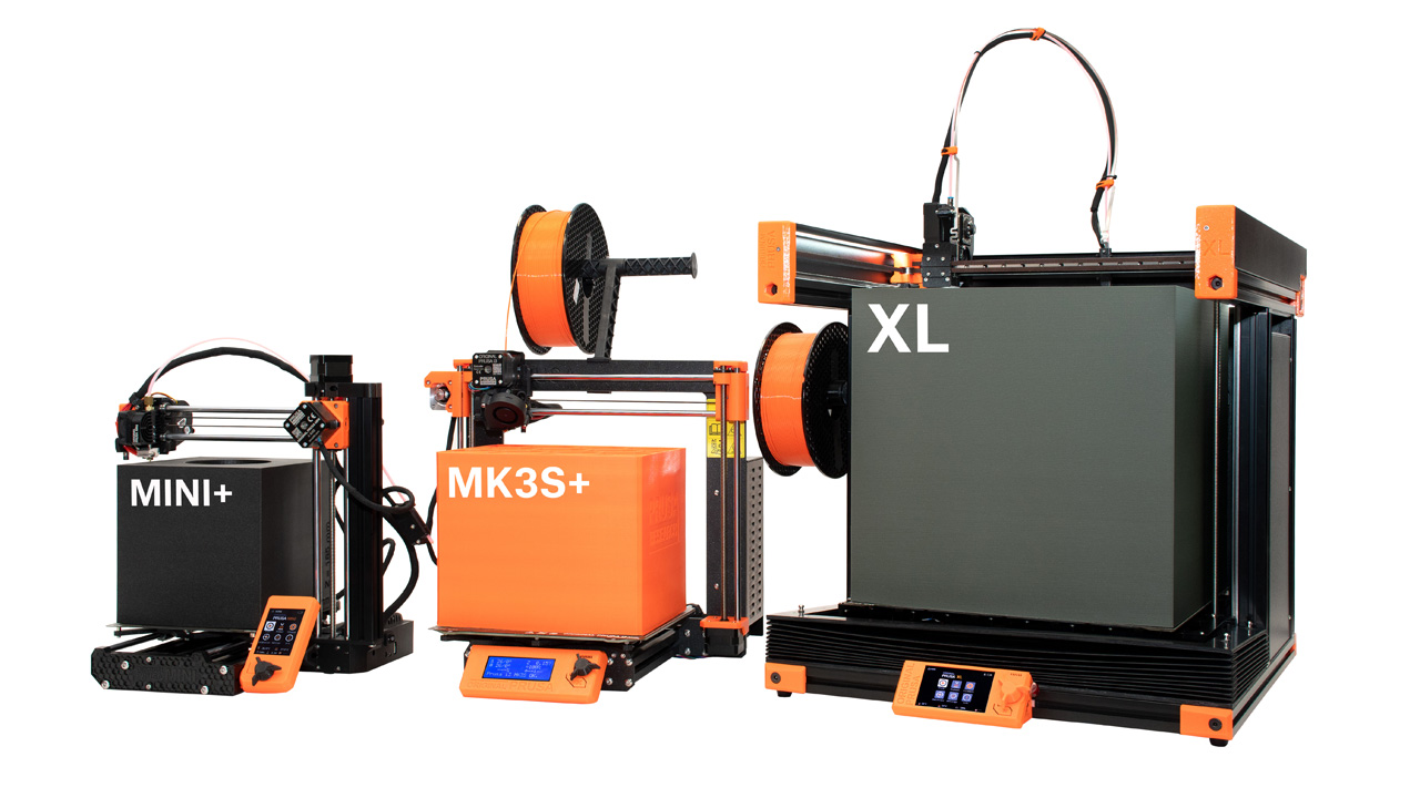 Size comparison of prusa mini+, mk3s+ and Prusa XL