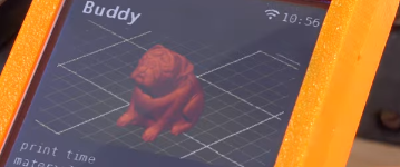 closeup of the prusa mini display showing a 3d model of buddy the dog